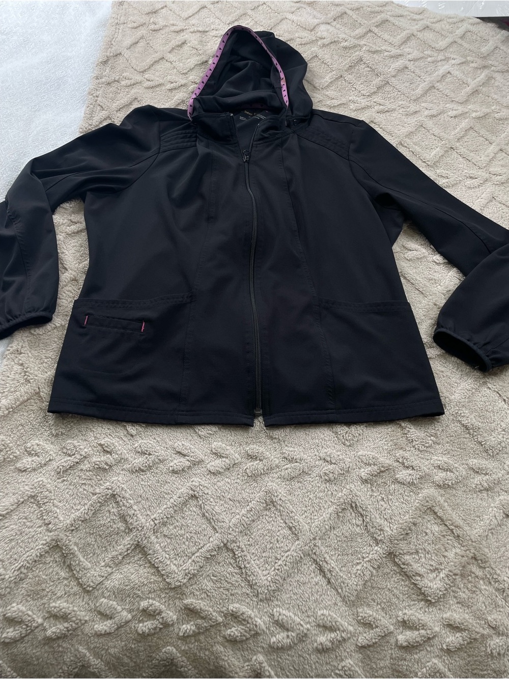HeartSoul Black Hooded Scrub Jacket Zipper Closures Size XL Medical Staff